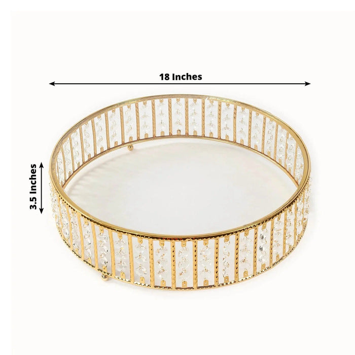 Round Metal Cake Stand with Glass Top and Hanging Crystal Beads