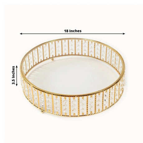 Round Metal Cake Stand with Glass Top and Hanging Crystal Beads