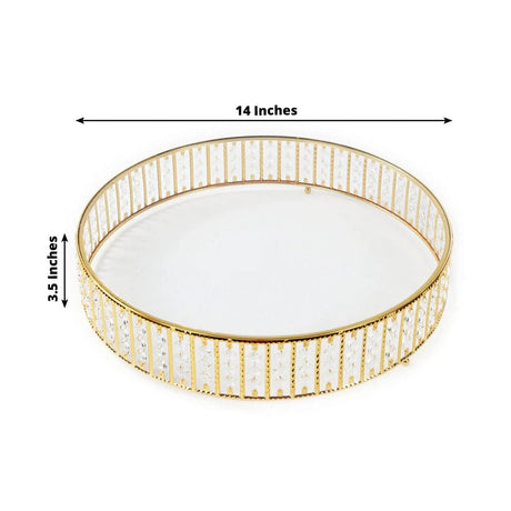 Round Metal Cake Stand with Glass Top and Hanging Crystal Beads