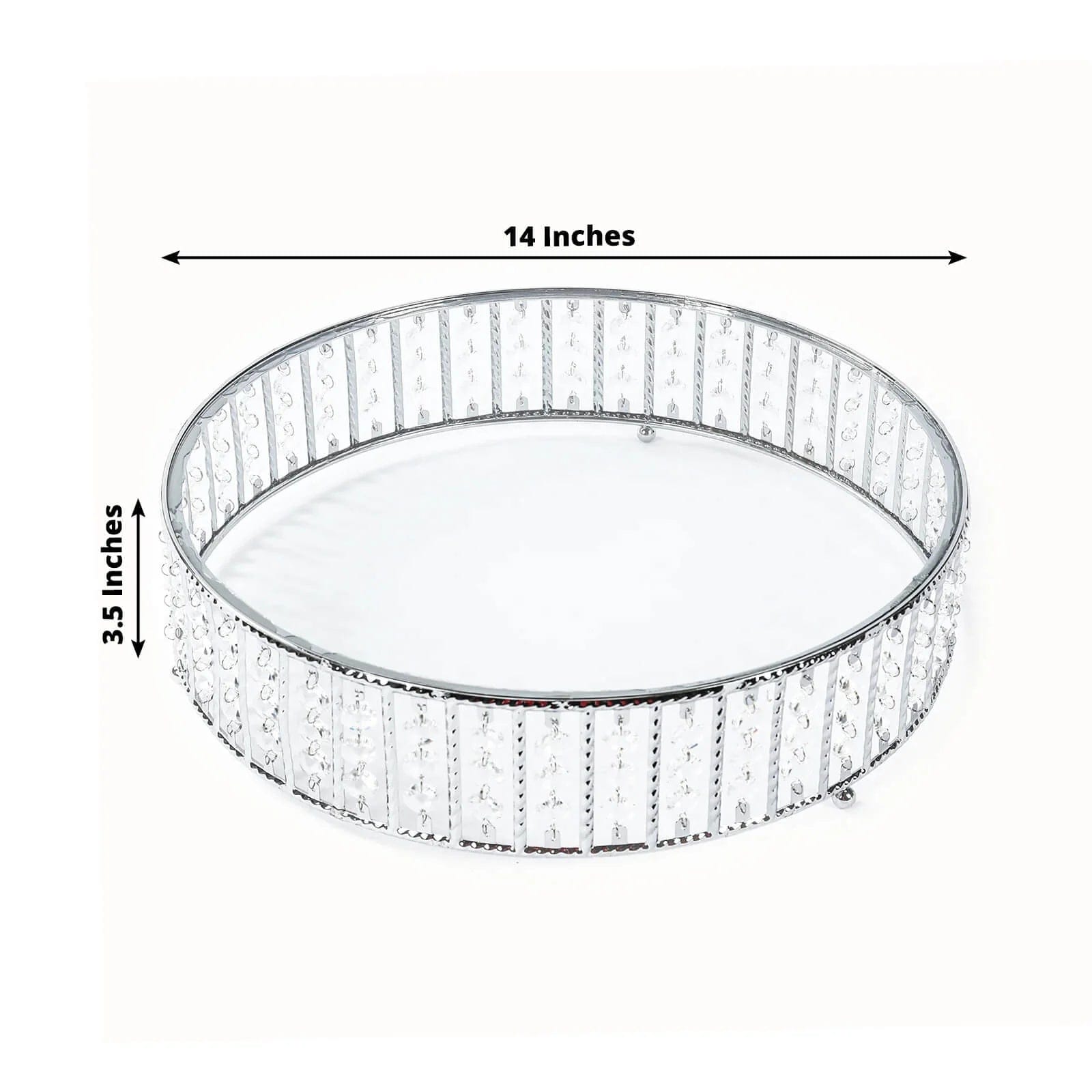 Round Metal Cake Stand with Glass Top and Hanging Crystal Beads