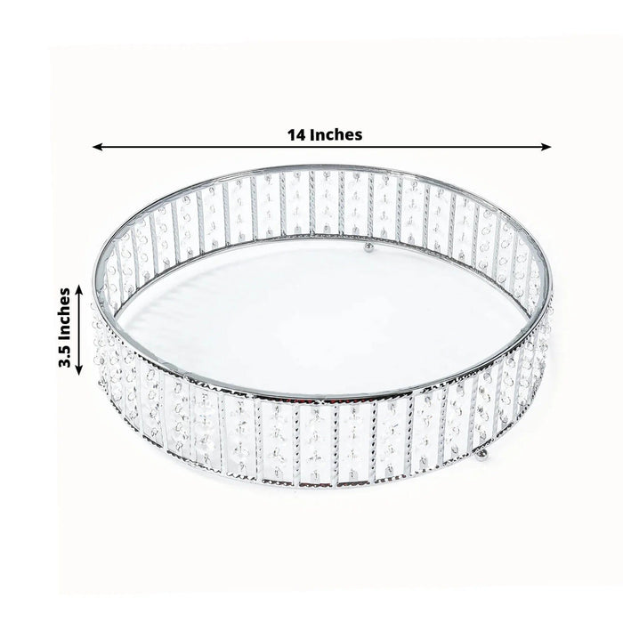 Round Metal Cake Stand with Glass Top and Hanging Crystal Beads