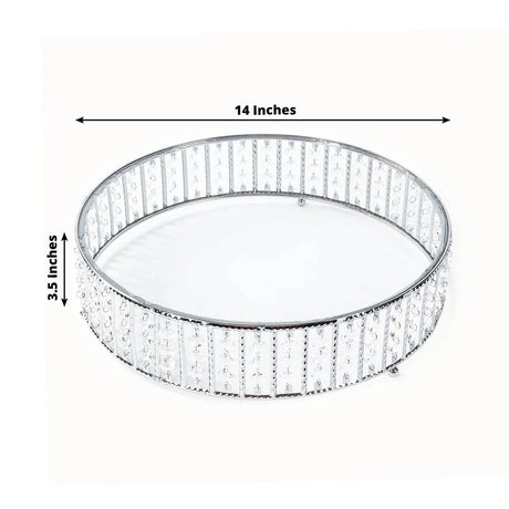 Round Metal Cake Stand with Glass Top and Hanging Crystal Beads