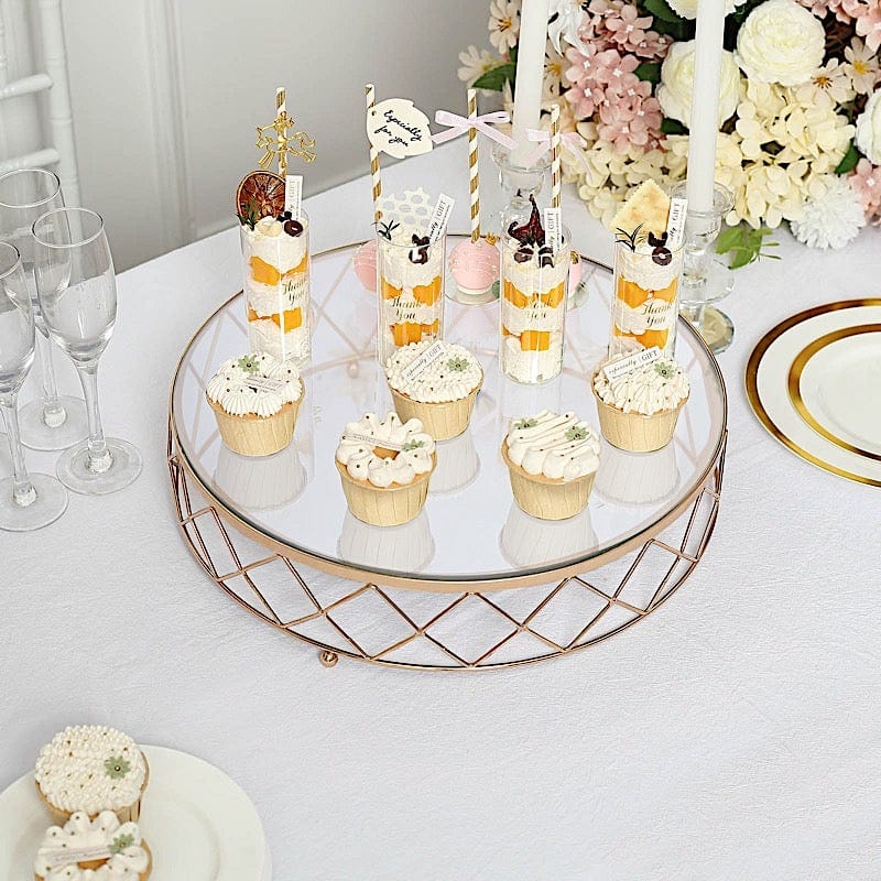 Round Metal with Glass Geometric Cake Stand - Gold