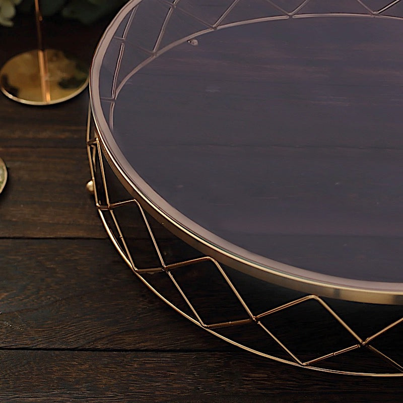 Round Metal with Glass Geometric Cake Stand - Gold