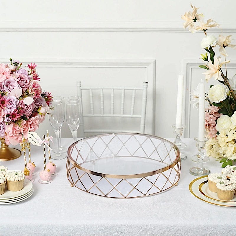 Round Metal with Glass Geometric Cake Stand - Gold