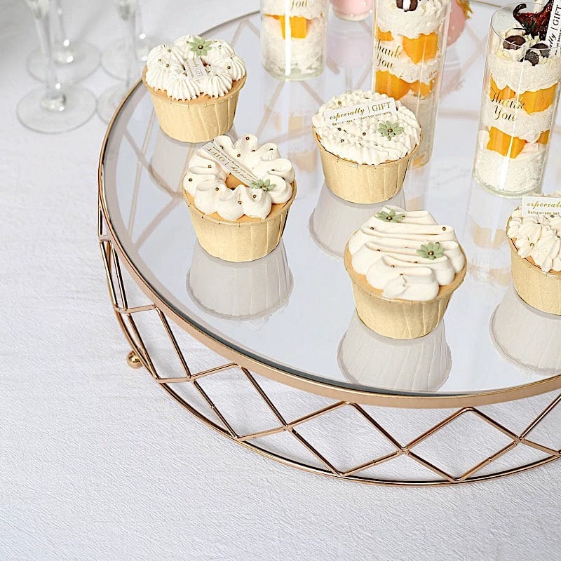 Round Metal with Glass Geometric Cake Stand - Gold