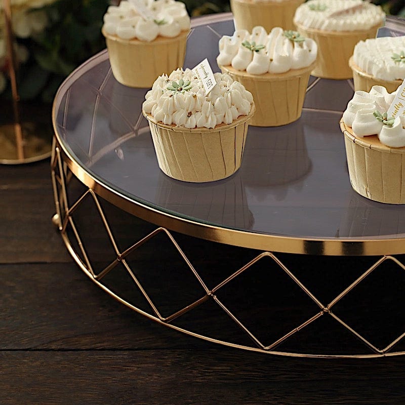 Round Metal with Glass Geometric Cake Stand - Gold