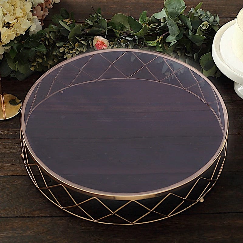 Round Metal with Glass Geometric Cake Stand - Gold