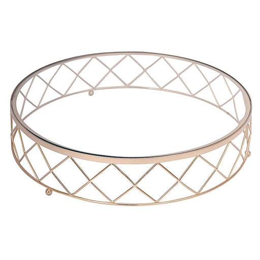 Round Metal with Glass Geometric Cake Stand - Gold