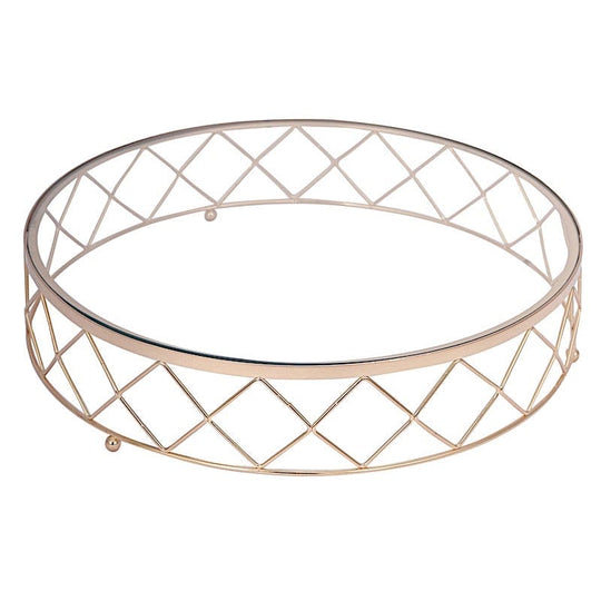 Round Metal with Glass Geometric Cake Stand - Gold