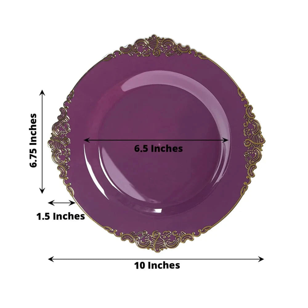 10 Round Plastic Salad Dinner Plates with Embossed Baroque Rim - Disposable Tableware