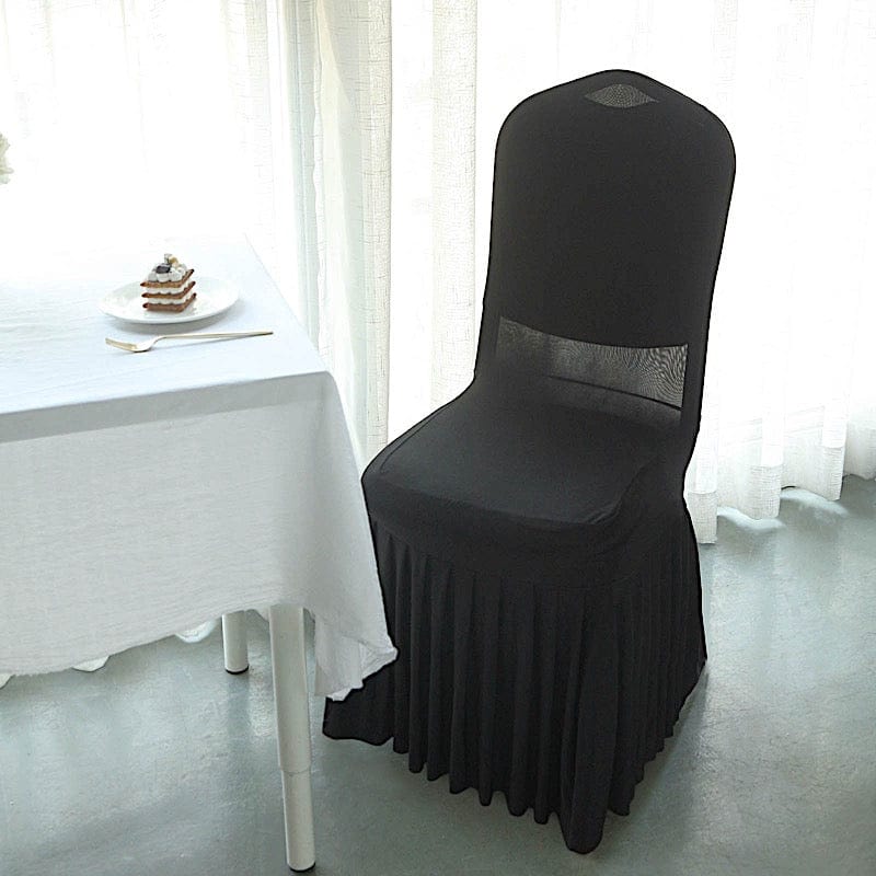 Ruffle Pleated Skirt Fitted Spandex Banquet Chair Cover