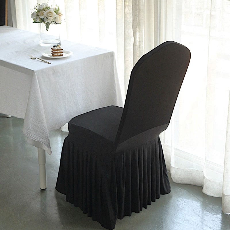 Ruffle Pleated Skirt Fitted Spandex Banquet Chair Cover