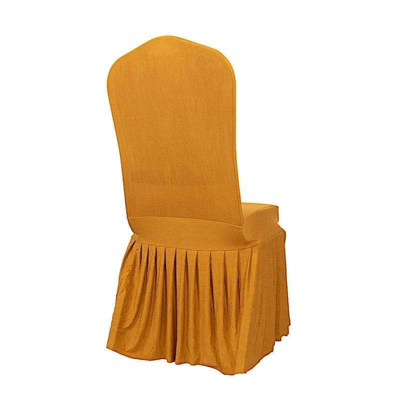 Ruffle Pleated Skirt Fitted Spandex Banquet Chair Cover CHAIR_SPX_RUF_GOLD