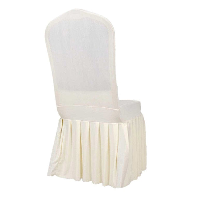 Ruffle Pleated Skirt Fitted Spandex Banquet Chair Cover CHAIR_SPX_RUF_IVR