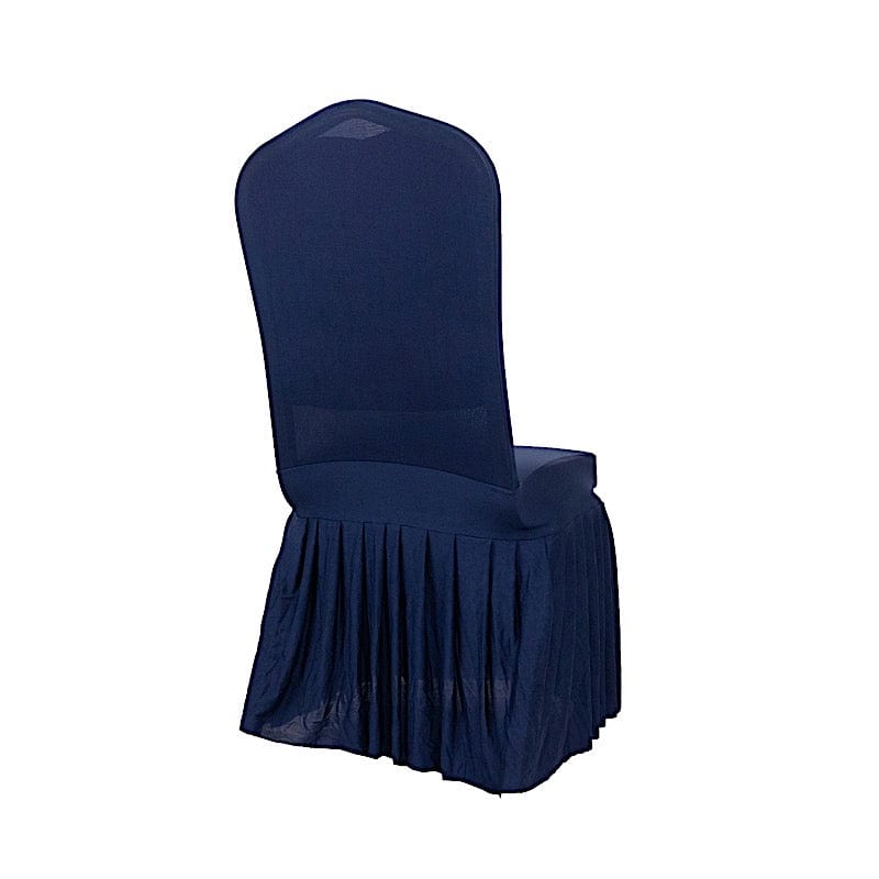 Ruffle Pleated Skirt Fitted Spandex Banquet Chair Cover CHAIR_SPX_RUF_NAVY