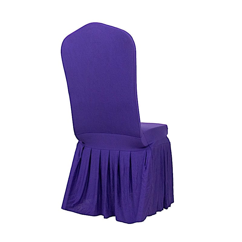 Ruffle Pleated Skirt Fitted Spandex Banquet Chair Cover CHAIR_SPX_RUF_PURP