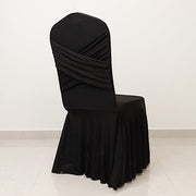 Ruffle Pleated Skirt Fitted Spandex Banquet Chair Cover with Cross Back Sash