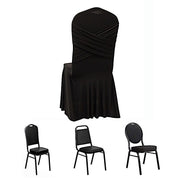 Ruffle Pleated Skirt Fitted Spandex Banquet Chair Cover with Cross Back Sash