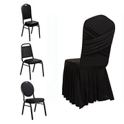 Ruffle Pleated Skirt Fitted Spandex Banquet Chair Cover with Cross Back Sash