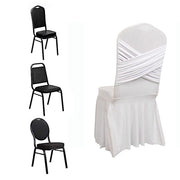 Ruffle Pleated Skirt Fitted Spandex Banquet Chair Cover with Cross Back Sash