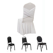 Ruffle Pleated Skirt Fitted Spandex Banquet Chair Cover with Cross Back Sash