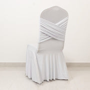 Ruffle Pleated Skirt Fitted Spandex Banquet Chair Cover with Cross Back Sash