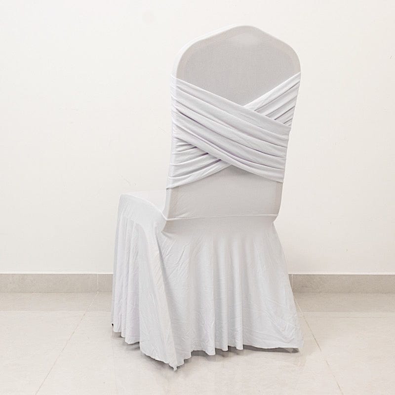 Ruffle Pleated Skirt Fitted Spandex Banquet Chair Cover with Cross Back Sash