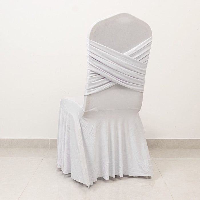 Ruffle Pleated Skirt Fitted Spandex Banquet Chair Cover with Cross Back Sash