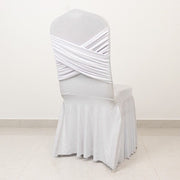 Ruffle Pleated Skirt Fitted Spandex Banquet Chair Cover with Cross Back Sash