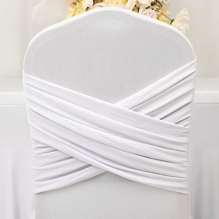 Ruffle Pleated Skirt Fitted Spandex Banquet Chair Cover with Cross Back Sash