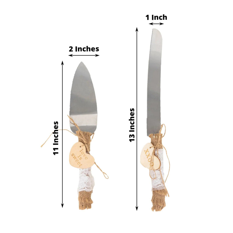 Rustic Jute Lace Wedding Cake Knife Server Gift Set -Natural SERV_JUTE_001