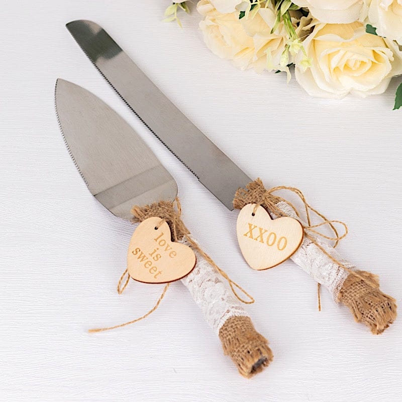 Rustic Jute Lace Wedding Cake Knife Server Gift Set -Natural SERV_JUTE_001