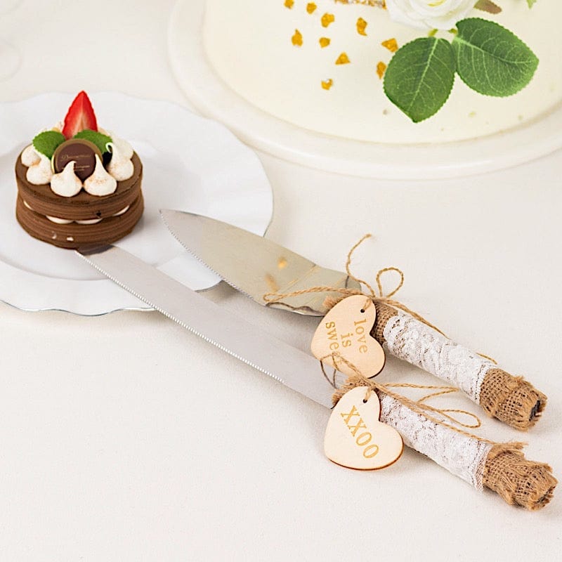 Rustic Jute Lace Wedding Cake Knife Server Gift Set -Natural SERV_JUTE_001