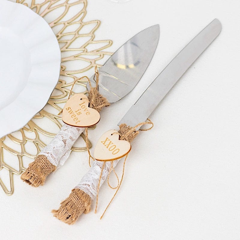 Rustic Jute Lace Wedding Cake Knife Server Gift Set -Natural SERV_JUTE_001