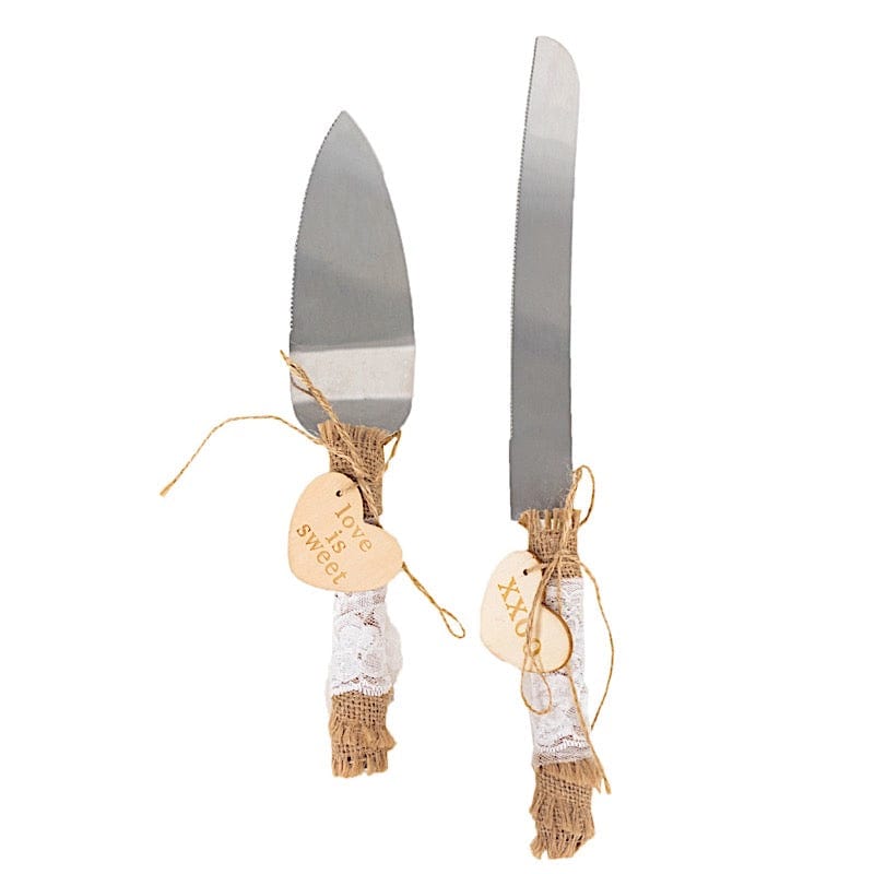 Rustic Jute Lace Wedding Cake Knife Server Gift Set -Natural SERV_JUTE_001