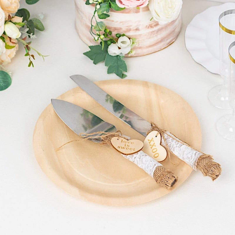 Rustic Jute Lace Wedding Cake Knife Server Gift Set -Natural SERV_JUTE_001