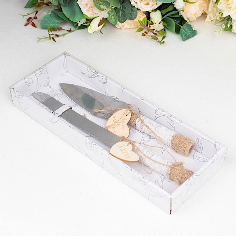 Rustic Jute Lace Wedding Cake Knife Server Gift Set -Natural SERV_JUTE_001