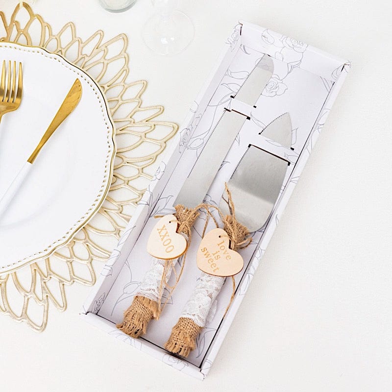 Rustic Jute Lace Wedding Cake Knife Server Gift Set -Natural SERV_JUTE_001