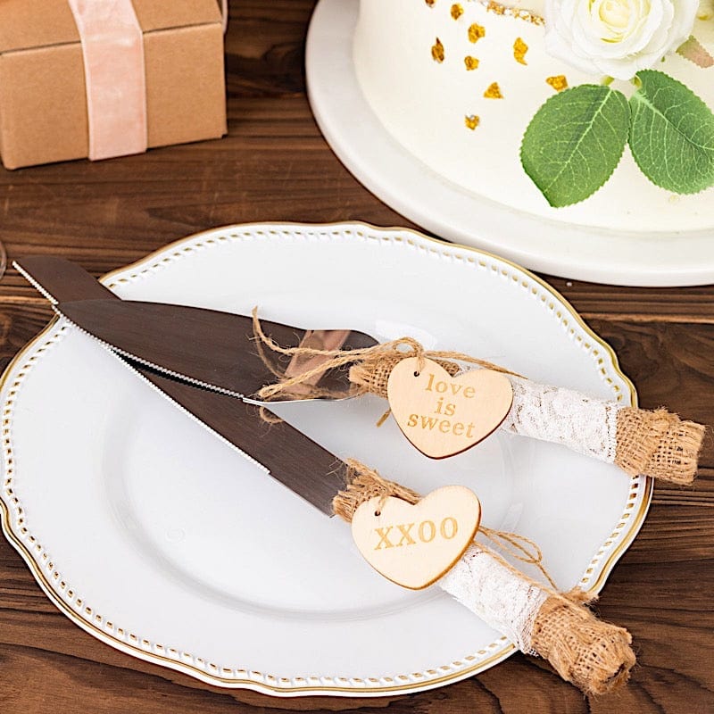 Rustic Jute Lace Wedding Cake Knife Server Gift Set -Natural SERV_JUTE_001