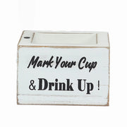 Rustic Wooden Solo Cup Holder Box with Black Marker Pen - Whitewashed WOD_HOLD01_5X5_WHT