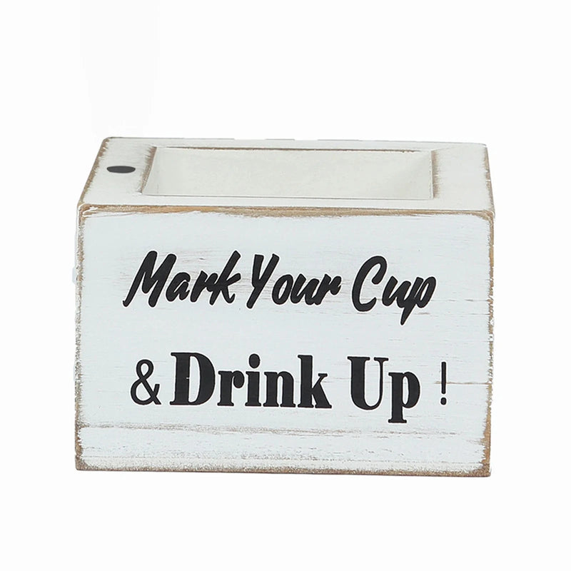 Rustic Wooden Solo Cup Holder Box with Black Marker Pen - Whitewashed WOD_HOLD01_5X5_WHT