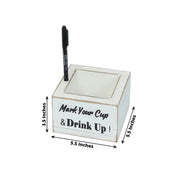 Rustic Wooden Solo Cup Holder Box with Black Marker Pen - Whitewashed WOD_HOLD01_5X5_WHT