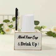 Rustic Wooden Solo Cup Holder Box with Black Marker Pen - Whitewashed WOD_HOLD01_5X5_WHT