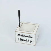 Rustic Wooden Solo Cup Holder Box with Black Marker Pen - Whitewashed WOD_HOLD01_5X5_WHT