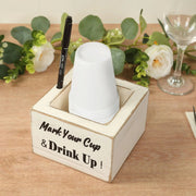 Rustic Wooden Solo Cup Holder Box with Black Marker Pen - Whitewashed WOD_HOLD01_5X5_WHT