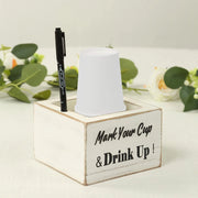 Rustic Wooden Solo Cup Holder Box with Black Marker Pen - Whitewashed WOD_HOLD01_5X5_WHT