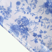 Satin Chiara Backdrop Stand Covers with Chinoiserie Floral Print - White and Blue IRON_STND06_STN_SET_FLOR_BLUE