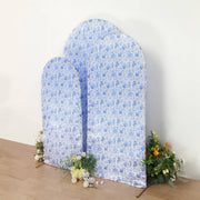 Satin Chiara Backdrop Stand Covers with Chinoiserie Floral Print - White and Blue IRON_STND06_STN_SET_FLOR_BLUE