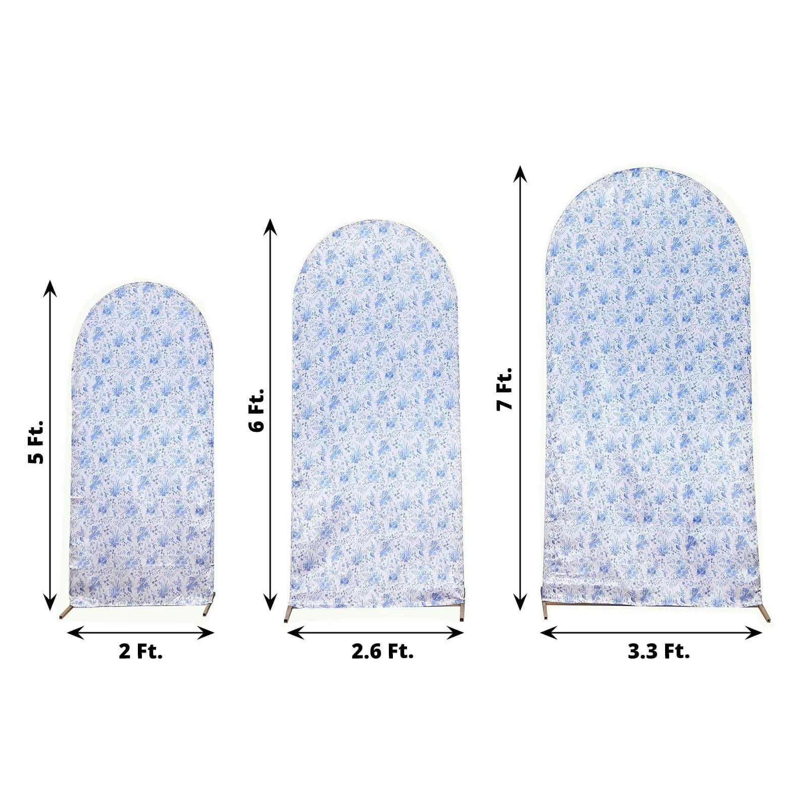 Satin Chiara Backdrop Stand Covers with Chinoiserie Floral Print - White and Blue IRON_STND06_STN_SET_FLOR_BLUE